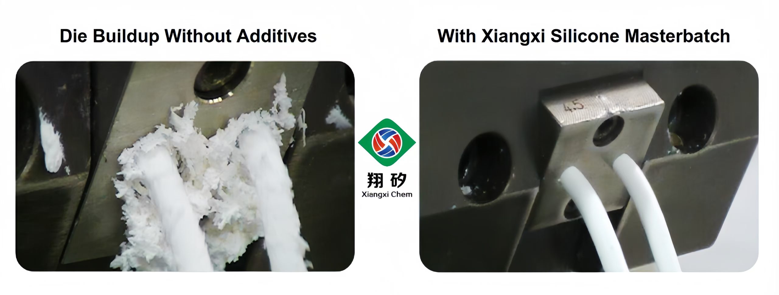 Without Silicone Masterbatch: Frequent die buildup (2mm/6hr), ±15% thickness variation.With Xiangxi Masterbatch: 58hr continuous production, 98.3% concentricity.